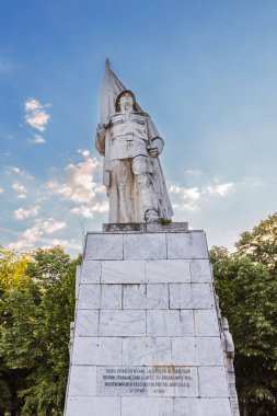 Romanya 'nın Timisoara kentinde, Central Park' ta bulunan ve elinde bayrak tutan bir askerin heykeli üzerine heykel dikildi..