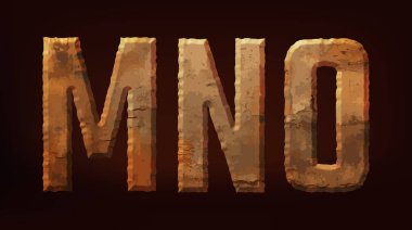 Süslü, kalın, paslı harfler. Vektör illüstrasyonu.