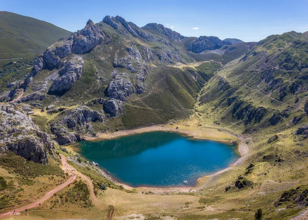 Luftaufnahme Des Saliencia Sees Somiedo Nationalpark Asturien — Stockfoto