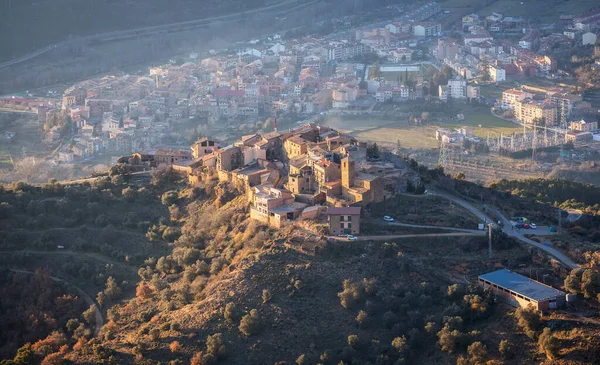 Вид Повітря Село Клейрол Заході Сонця Каталонія — стокове фото