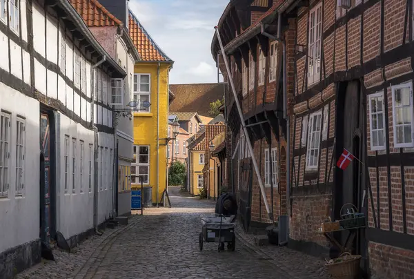 Narrow Old Street Historic Dity Ribe Dinamarca Fotos De Bancos De Imagens