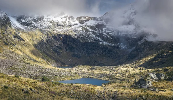 Mystical Serenity Tristaina Lakes Embraced Mist Andorra — Stock Photo, Image
