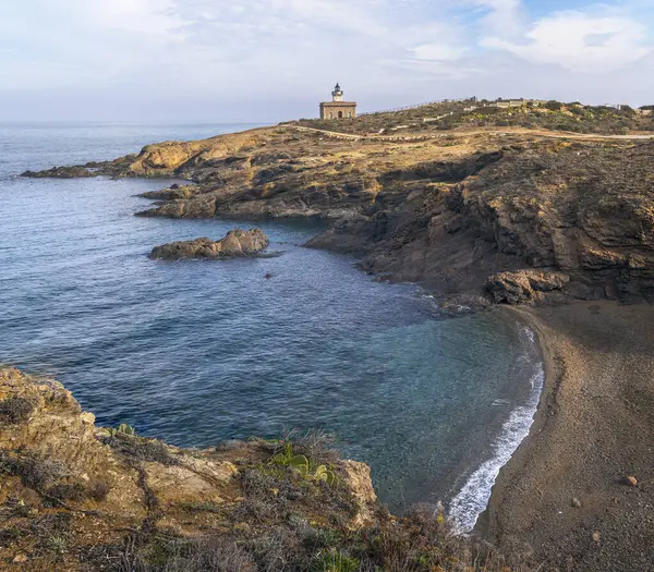 Arenella Lighthouse Seen Coastal Path Llanca Port Selva Catalonia Stock Picture