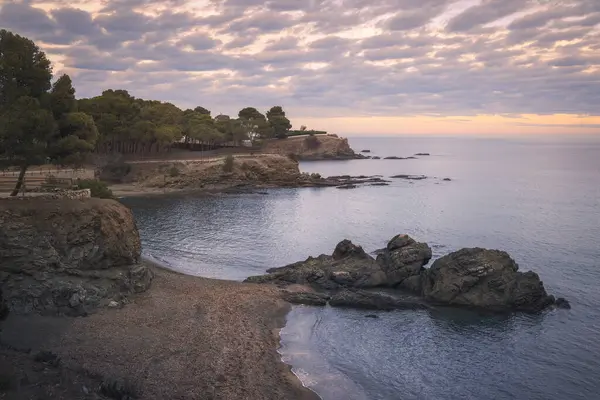 Cami Ronda Llanca Dan Selva Limanı Bir Kıyı Yolu Katalonya Stok Fotoğraf