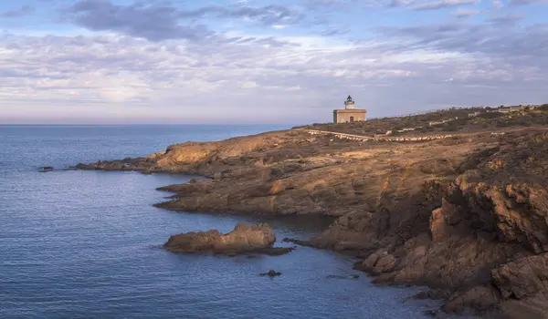 Arenella Lighthouse Dusk Seen Coastal Path Llanca Port Selva Catalonia Stock Picture