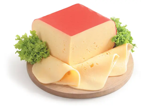 Žlutý Sýr Salátem Bílém Pozadí Stock Obrázky