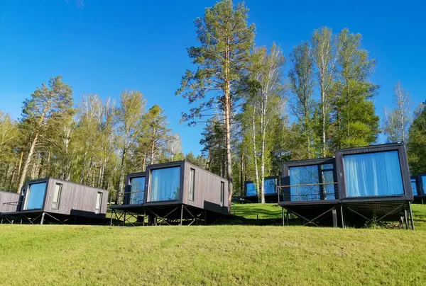 Modern Vacation Module Houses Panoramic Windows Fotografias De Stock Royalty-Free