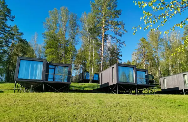 Modern Vacation Module Houses Panoramic Windows Imagem De Stock