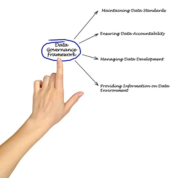 Donna Che Presenta Data Governance Framework — Foto Stock