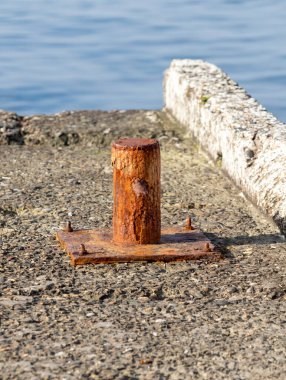 Landscape seashore, sea pier in clear weather.