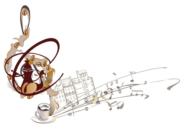 Кофе Абстрактный Ключ Украшенный Кофе Фасолью Чашкой Векторная Иллюстрация — стоковый вектор
