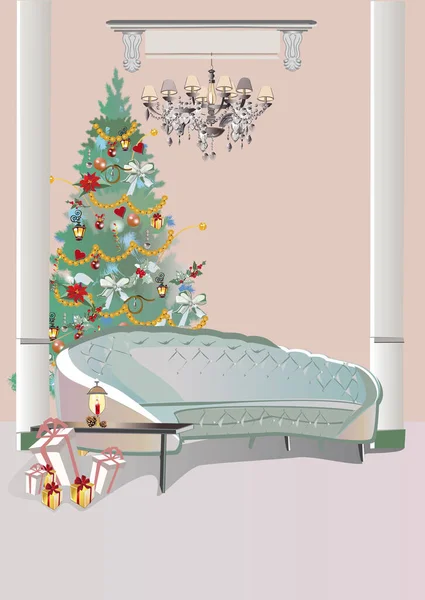 ハンモックチェアとソファを備えた部屋のインテリア 手描きベクトル背景イラスト ストックベクター