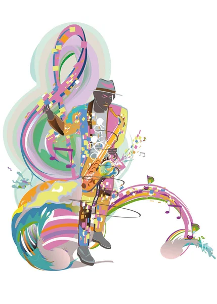 Design Musical Colorido Abstrato Com Músicos Fendas Agudas Ondas Musicais — Vetor de Stock