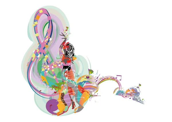 Design Musical Abstrait Coloré Avec Musiciens Clefs Triples Ondes Musicales — Image vectorielle