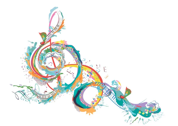 Soyut Müzikal Tasarım Tuşlu Bir Anahtar Renkli Sıçramalar Notalar Dalgalar — Stok Vektör