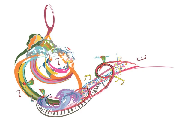 Design Musical Abstrait Avec Clef Aigu Éclaboussures Colorées Notes Vagues — Image vectorielle