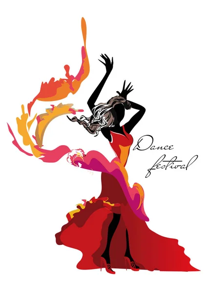 Donne Colorate Astratte Che Muovono Danza Decorate Con Onde Note — Vettoriale Stock