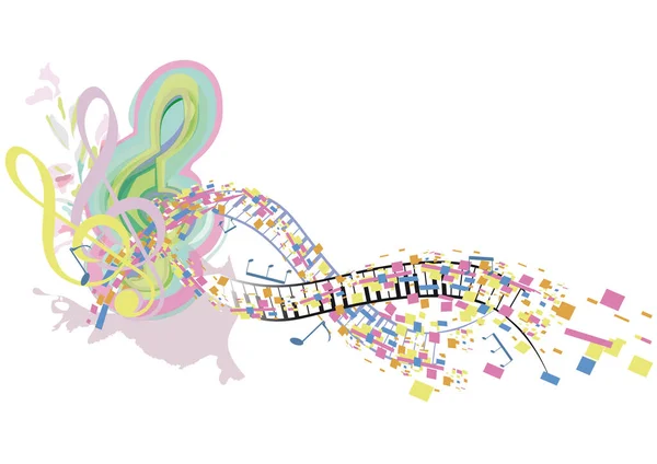 stock vector Abstract musical design with a treble clef and colorful splashes, notes and waves.  Colorful treble clef. Hand drawn vector illustration.