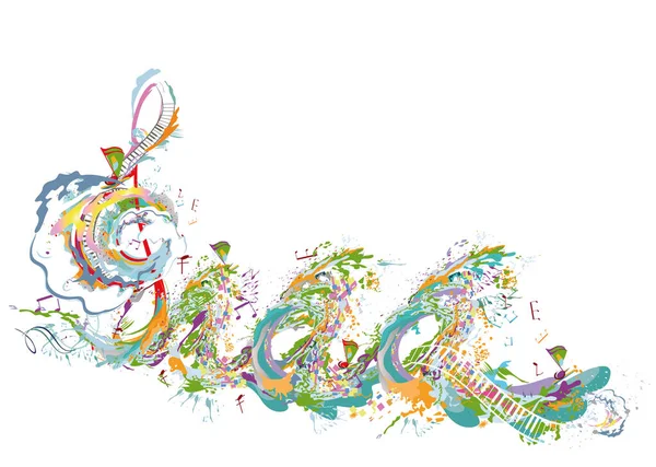 Design Musicale Astratto Con Chiave Violino Spruzzi Note Onde Colorate — Vettoriale Stock