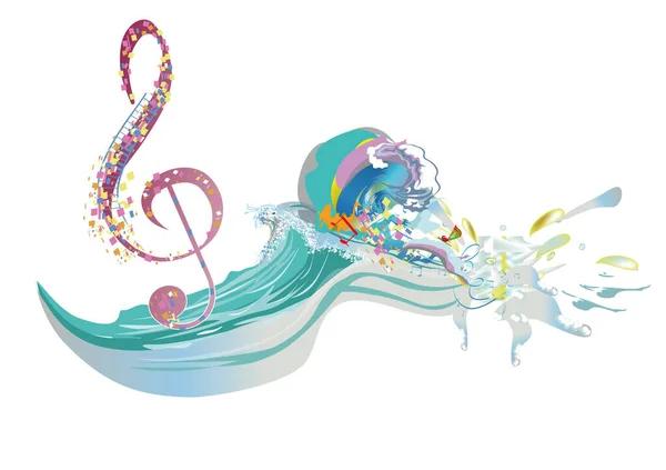 Абстрактный Музыкальный Дизайн Тройным Ключом Цветными Шпильками Нотами Волнами Красочный — стоковый вектор