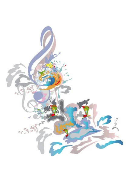 Анотація Музичного Дизайну Дерев Яним Глем Барвистими Бризками Нотами Хвилями — стоковий вектор