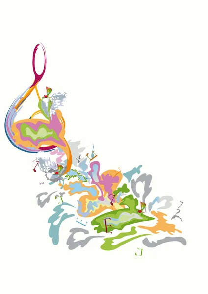 Анотація Музичного Дизайну Дерев Яним Глем Барвистими Бризками Нотами Хвилями Ліцензійні Стокові Ілюстрації