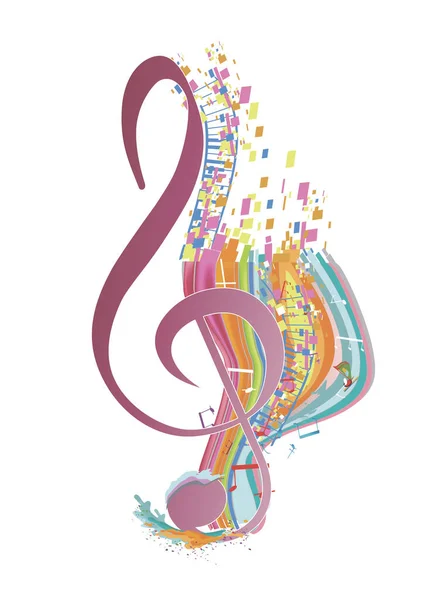 Abstract Musical Design Treble Clef Colorful Splashes Notes Waves Colorful — Stock Vector