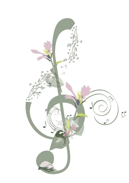 Absztrakt Violinkulcs Díszített Nyári Őszi Téli Tavaszi Dekoráció Virágok Levelek — Stock Vector