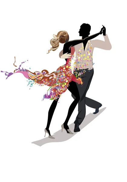 Abstract Dancing Couple Decorated Splashes Waves Notes Hand Drawn Vector — 图库矢量图片
