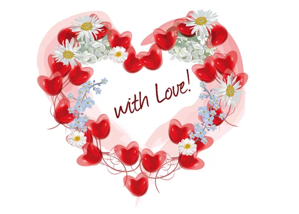 Herz Aus Kleinen Roten Herzen Mit Blumen Für Romantischen Hintergrund lizenzfreie Stockillustrationen