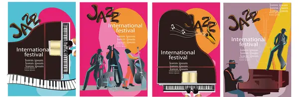 Abstraktní Barevné Plakáty Hudebníky Hudebními Nástroji Večírku Jazzová Kapela Ručně Royalty Free Stock Ilustrace