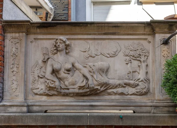 Relief Pierre Décorant Les Entrées Des Maisons Rue Mariacka Gdansk — Photo