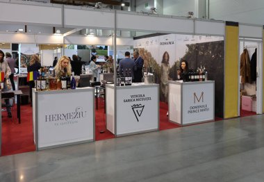 Cracow, Polonya - 17 Kasım 2022: Uluslararası Şarap Fuarı ENOEXPO, Krakow. Dünyanın dört bir yanından şarap üreticileri ithalat dağıtımcıları ve temsilcileriyle tanışıyor.. 