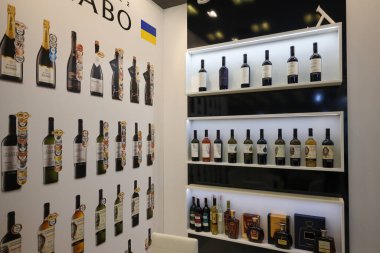 Cracow, Polonya - 17 Kasım 2022: Uluslararası Şarap Fuarı ENOEXPO, Krakow. Dünyanın dört bir yanından şarap üreticileri ithalat dağıtımcıları ve temsilcileriyle tanışıyor.. 