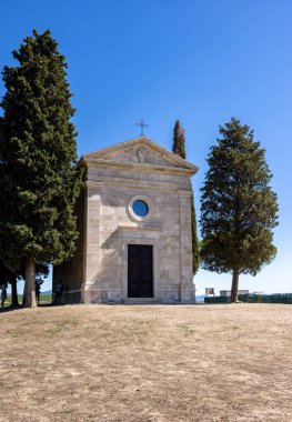 Capella Di Vitaleta, Val d Orcia Tuscany 'de San Quirico ve Pienza arasında bir yerde. İtalya