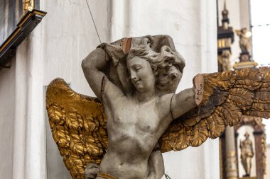 Gdansk, Poland - Sept 9, 2020: Baroque sculpture of  angel in St. Mary's Basilica in Gdansk. Poland