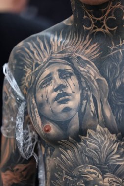 Krakow, Poland -  June 11, 2022: Unidentified  participant at 15th Tattoofest Convention in Cracow. One of the most prestigious tattoo festivals. 