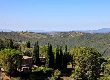  Tuscany 'deki Pienza yakınlarındaki kırsal alan. İtalya