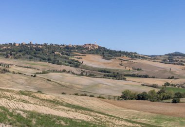  Tuscany 'deki Pienza yakınlarındaki kırsal alan. İtalya