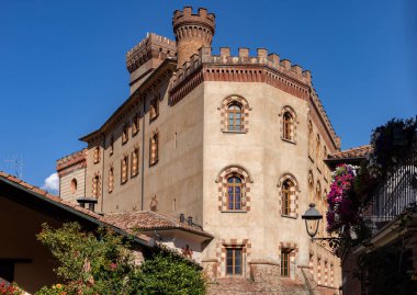 The town of Barolo, with the Falletti castle in Langhe region. Piedmont, Italy