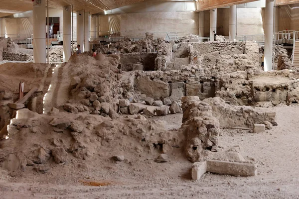 希腊桑托里尼 2021年7月1日 Akrotiri 希腊桑托里尼岛上Minoan Bronze Age定居点的挖掘点 — 图库照片