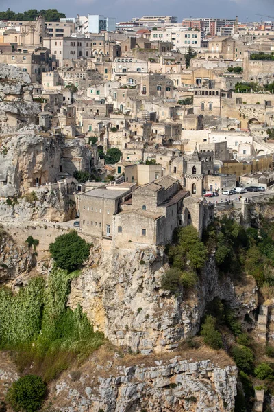 Panoramatický Výhled Sassi Matera Historickou Čtvrť Městě Matera Známou Svými — Stock fotografie