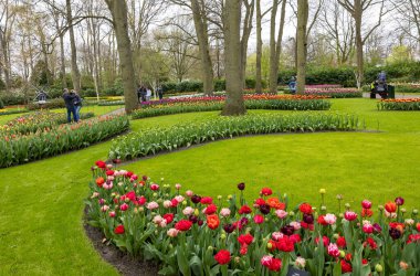 Keukenhof, Lisse Hollanda - 18 Nisan 2023: Hollanda, Lisse 'deki Keukenhof Garden' ı ziyaret edenler.