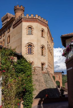 The town of Barolo, with the Falletti castle in Langhe region. Piedmont, Italy