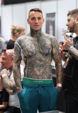 Krakow, Poland -  June 11, 2022: Unidentified  participant at 15th Tattoofest Convention in Cracow. One of the most prestigious tattoo festivals. 