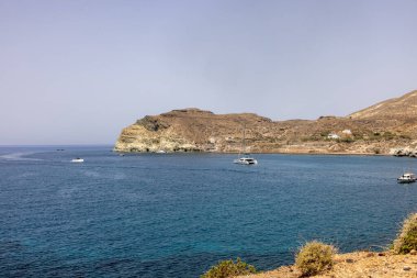 Santorini 'deki Akrotiri sahili manzarası. Yunanistan