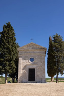 Capella Di Vitaleta, Val d Orcia Tuscany 'de San Quirico ve Pienza arasında bir yerde. İtalya