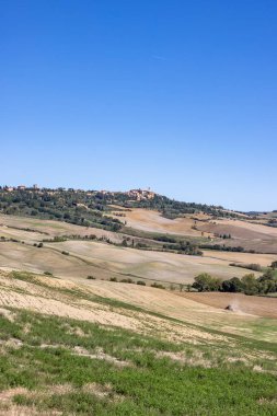  Tuscany 'deki Pienza yakınlarındaki kırsal alan. İtalya