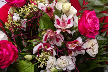 beautiful florist bouquet of roses and freesias