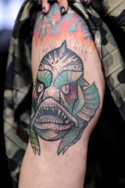 Krakow, Poland -  June 12, 2022: Unidentified  participant at 15th Tattoofest Convention in Cracow. One of the most prestigious tattoo festivals. 